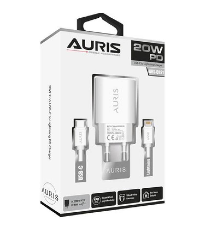 Auris 20W Iphone Şarj Kablosu Ve Adaptörü Auris 20W Iphone Şarj Kablosu Ve Adaptörü