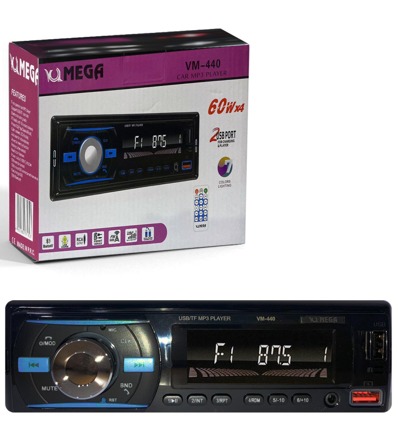 MEGA VM-440 Oto Teyp 4X60 Watt Bluetooth 2xUsb Sd Fm Aux 7 Renk MEGA VM-440 Oto Teyp 4X60 Watt Bluetooth 2xUsb Sd Fm Aux 7 Renk